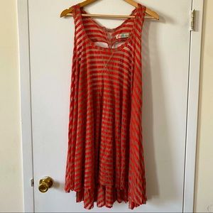 Free People Oversized Tunic Tank Top Beach Coverup Striped Orange Tan One Size